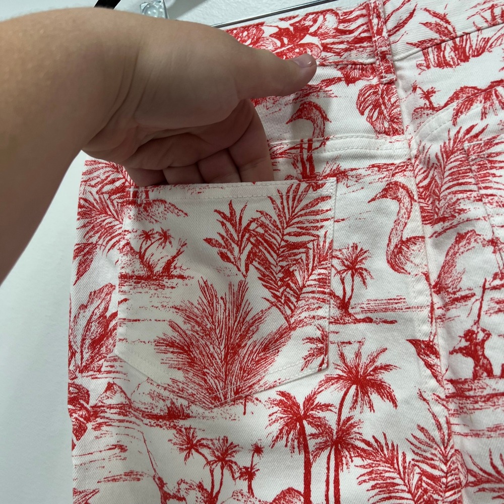 J Mclaughlin Richland Skirt 4 NWT $168 Knee Pencil Denim Heron Toile Coral White - Picture 5 of 9